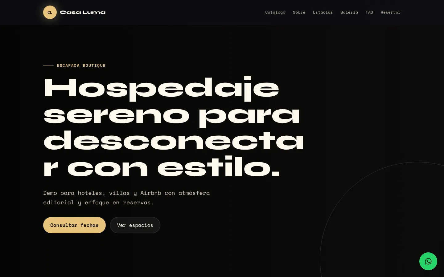 Casa Luma Stay: captura de escritorio de la demo CB-07