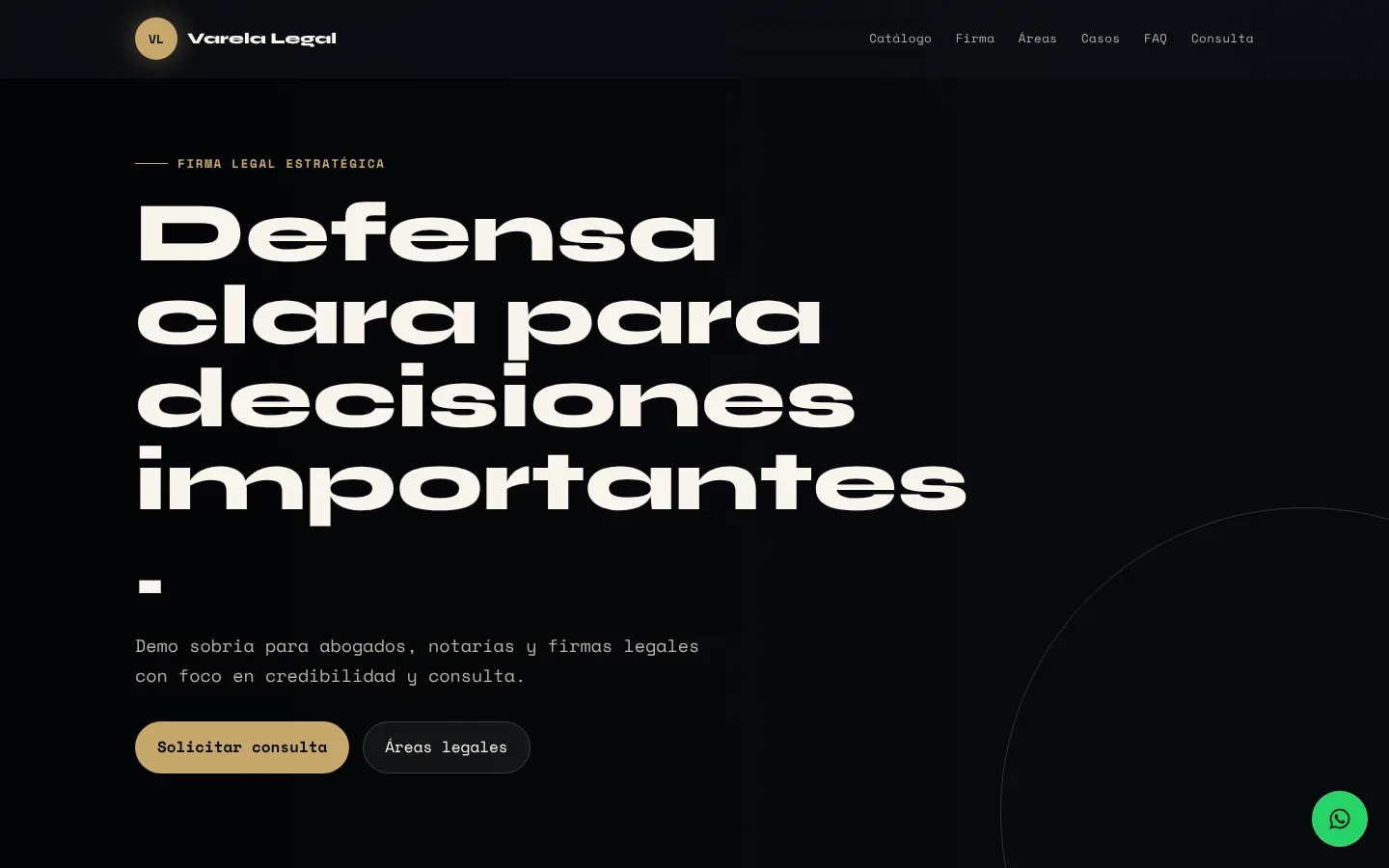 Varela Legal Group: captura de escritorio de la demo CB-08